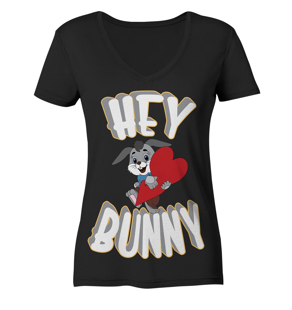 Hey Bunny, Valentine, Valentinstag am 14. Februar, Geschenkideen - Ladies Organic V-Neck Shirt