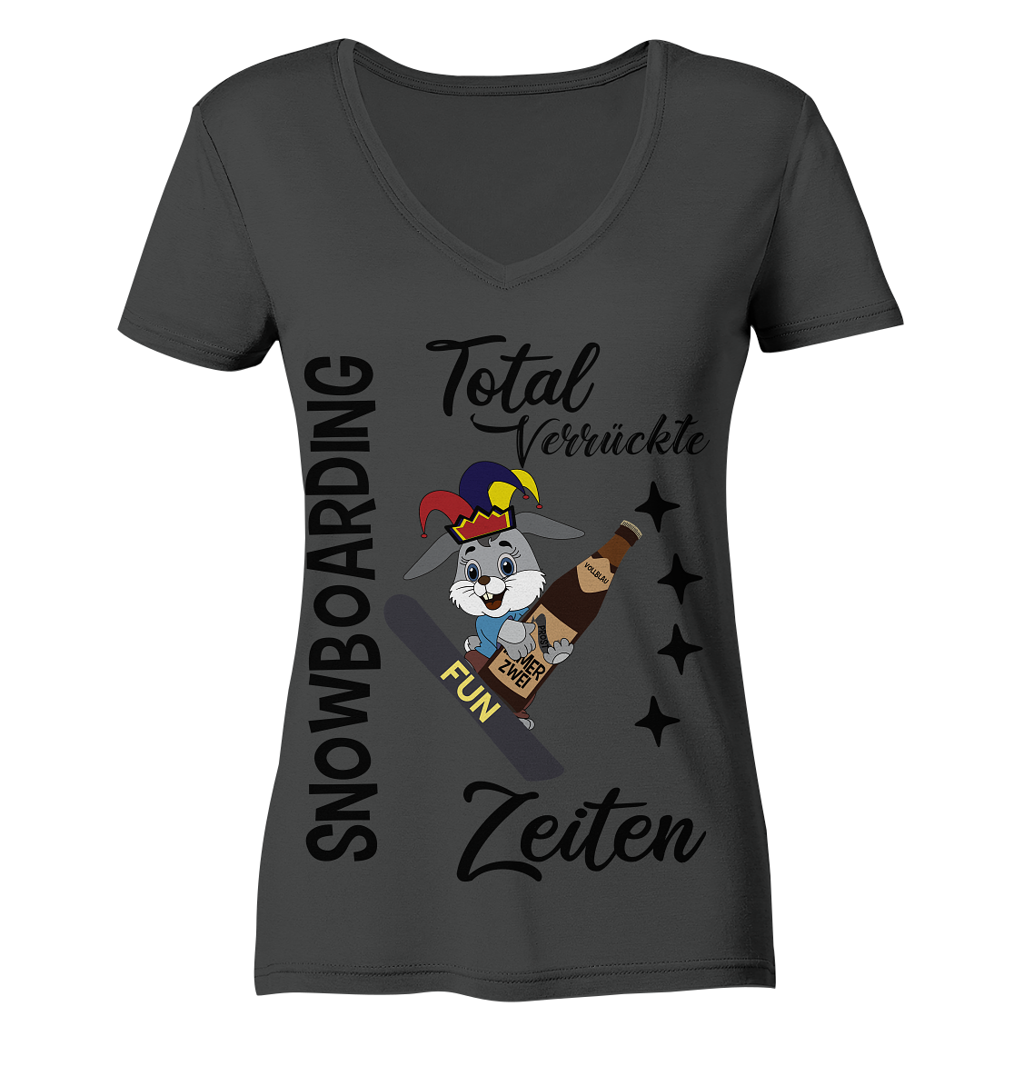 Snowboarding,verrückte Zeiten, Osterhase mit Bierflasche, Faschingsmütze - Ladies Organic V-Neck Shirt