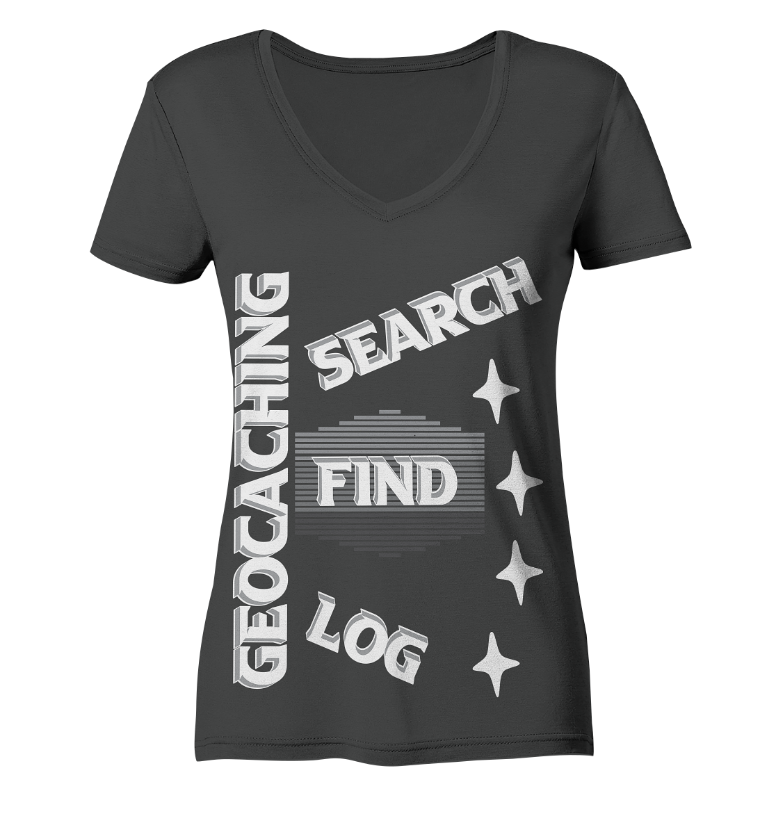 Geocaching-SEARCH-FIND-LOG, Cache Helles Disign Sterne - Ladies Organic V-Neck Shirt