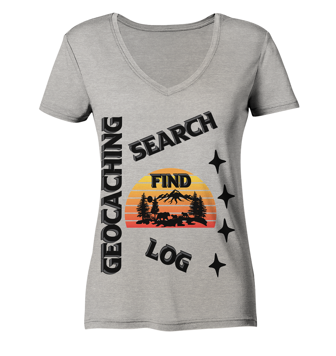 Geocaching, Suchen, Finden und Log, Geocache Schwarzes Design Mounten - Ladies Organic V-Neck Shirt