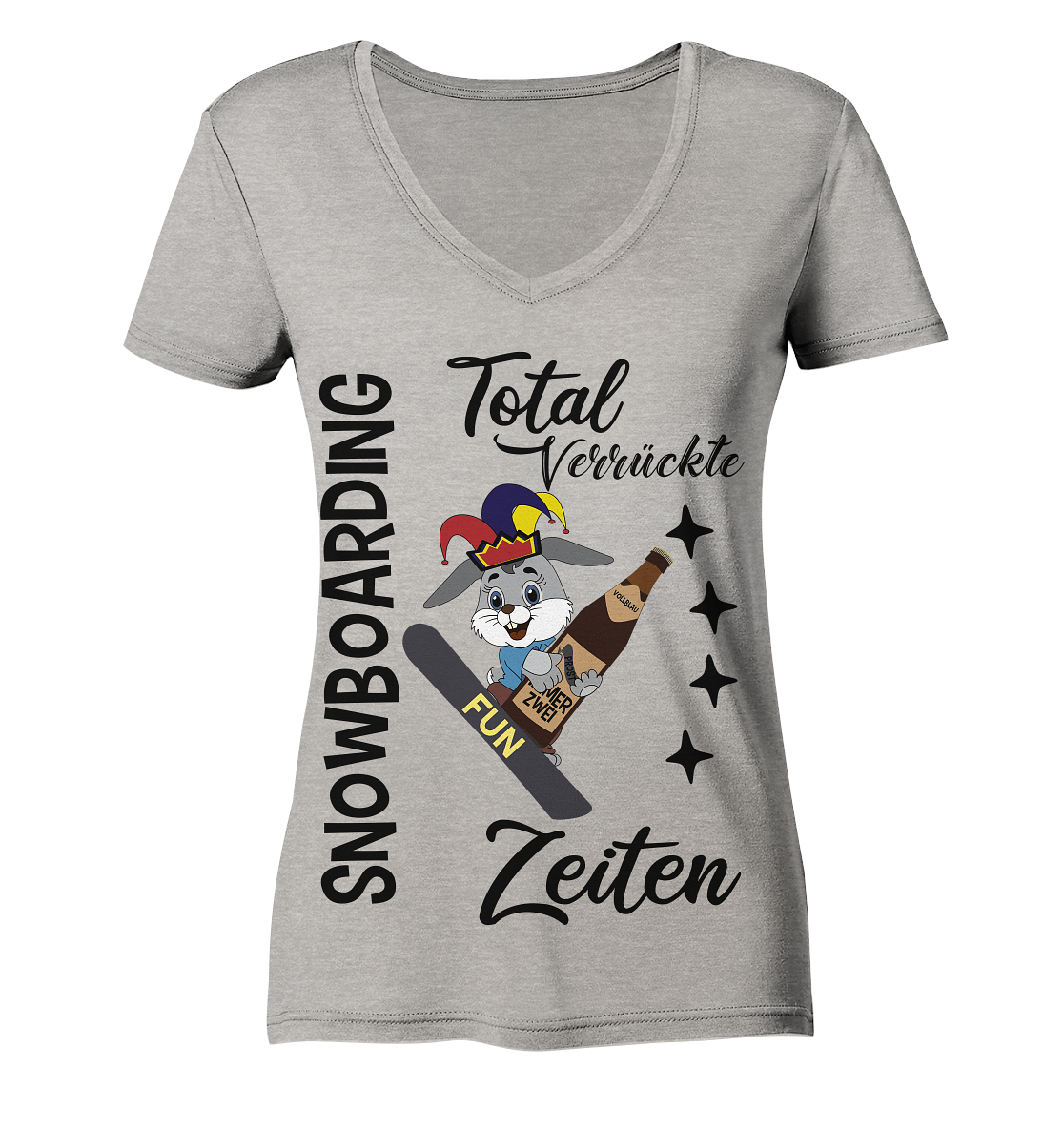 Snowboarding,verrückte Zeiten, Osterhase mit Bierflasche, Faschingsmütze - Ladies Organic V-Neck Shirt