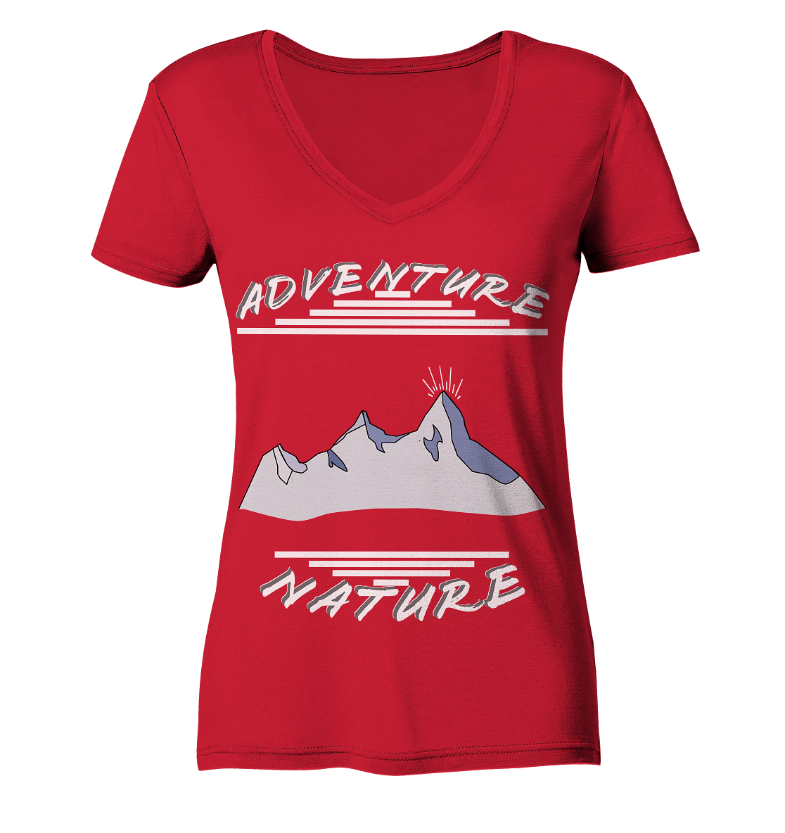 Adventure Nature, Abenteuer Natur, Camping, Geocaching - Ladies Organic V-Neck Shirt