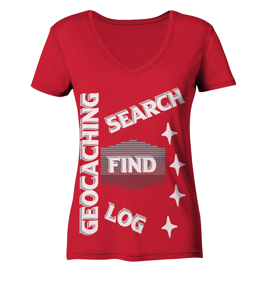 Geocaching-SEARCH-FIND-LOG, Cache Helles Disign Sterne - Ladies Organic V-Neck Shirt