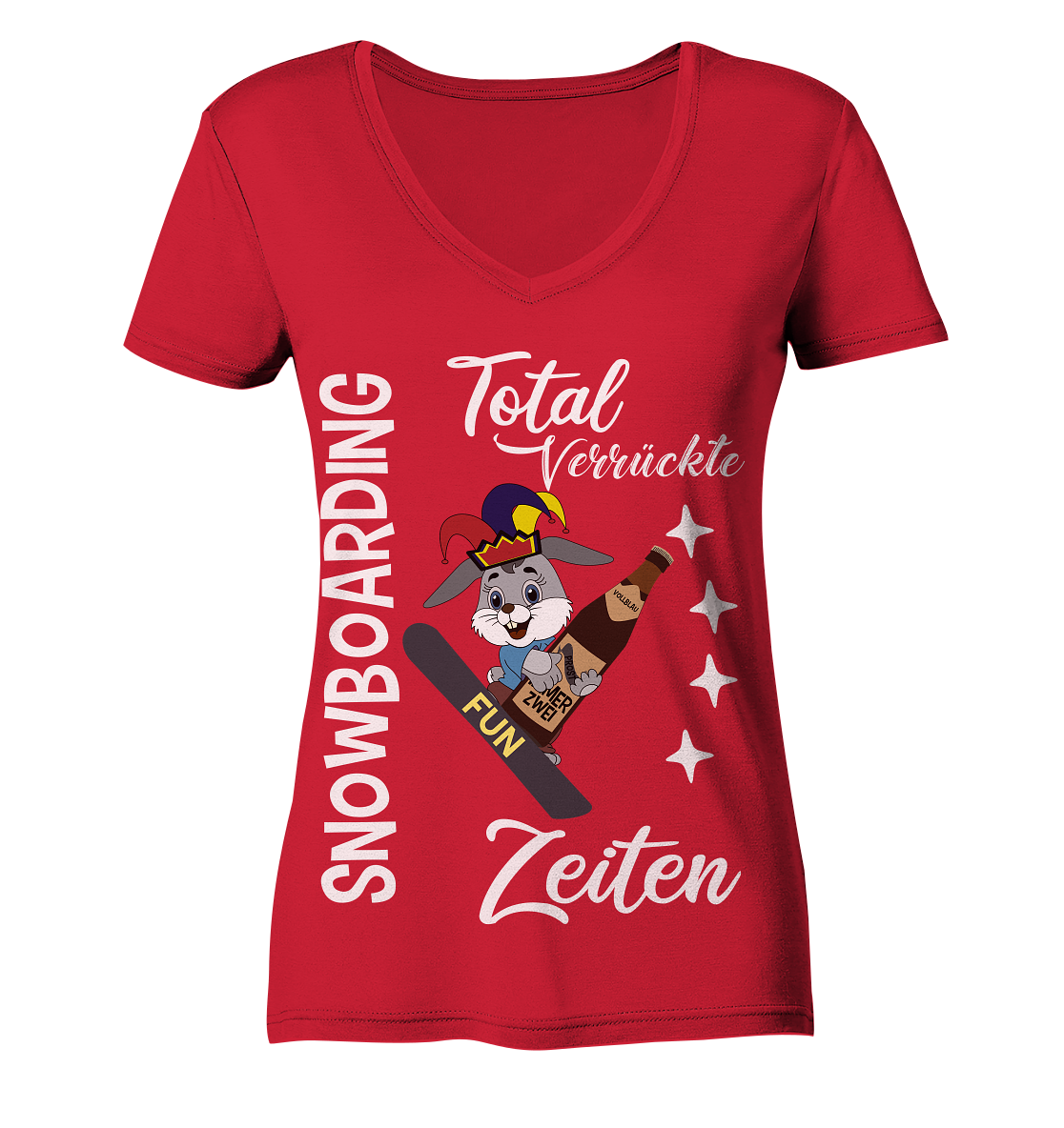 Snowboarding, verrückte Zeiten, Snowboarder, Osterhase - Ladies Organic V-Neck Shirt