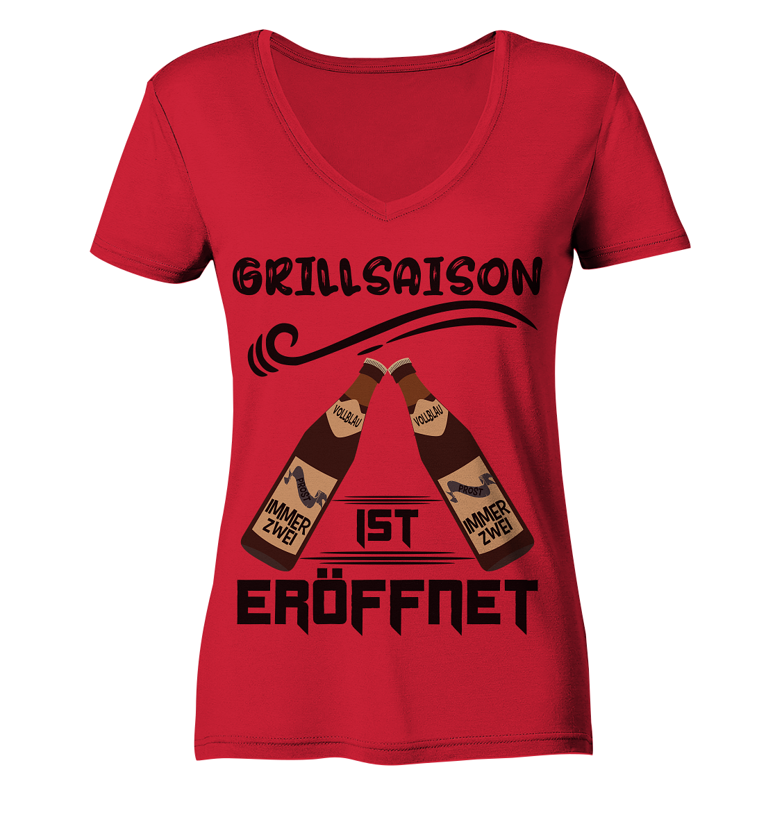 Grillsaison ist eröffnet, Grillen, Party, Feiern, Schwarzes Design - Ladies Organic V-Neck Shirt