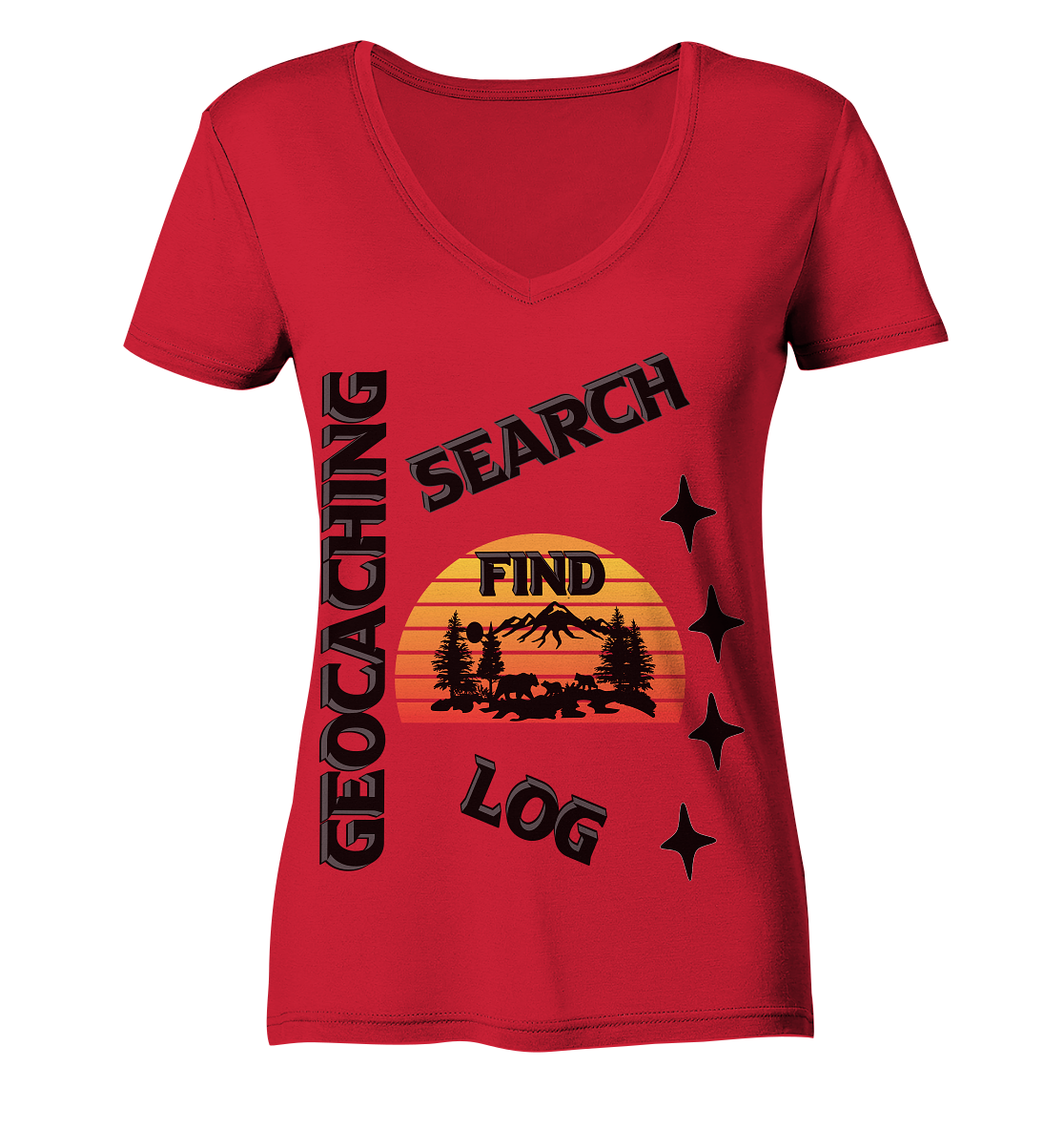 Geocaching, Suchen, Finden und Log, Geocache Schwarzes Design Mounten - Ladies Organic V-Neck Shirt