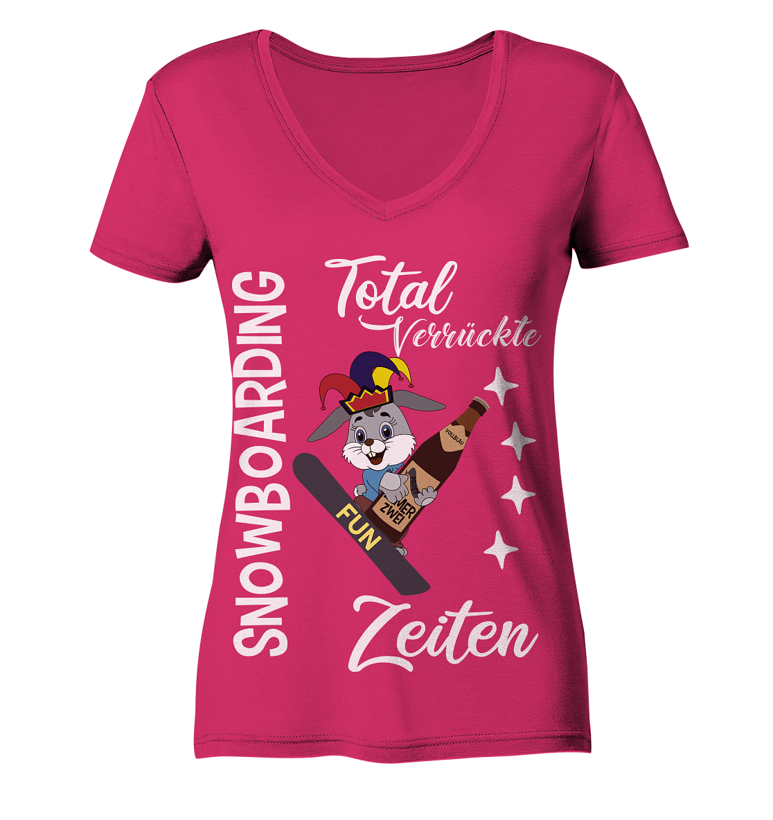 Snowboarding, verrückte Zeiten, Snowboarder, Osterhase - Ladies Organic V-Neck Shirt