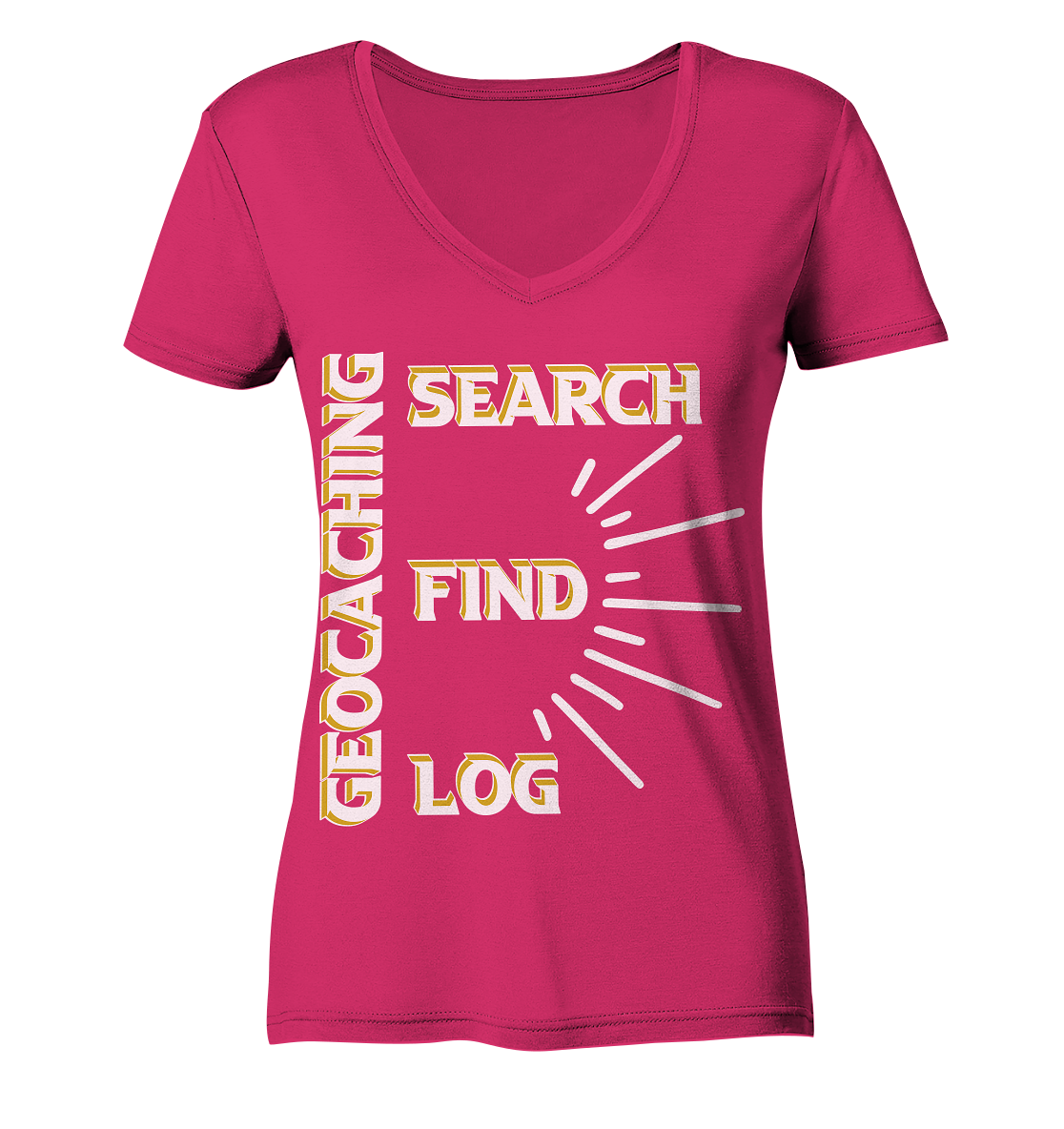 Geocaching-SEARCH-FIND-LOG, Cache Helles Disign - Ladies Organic V-Neck Shirt