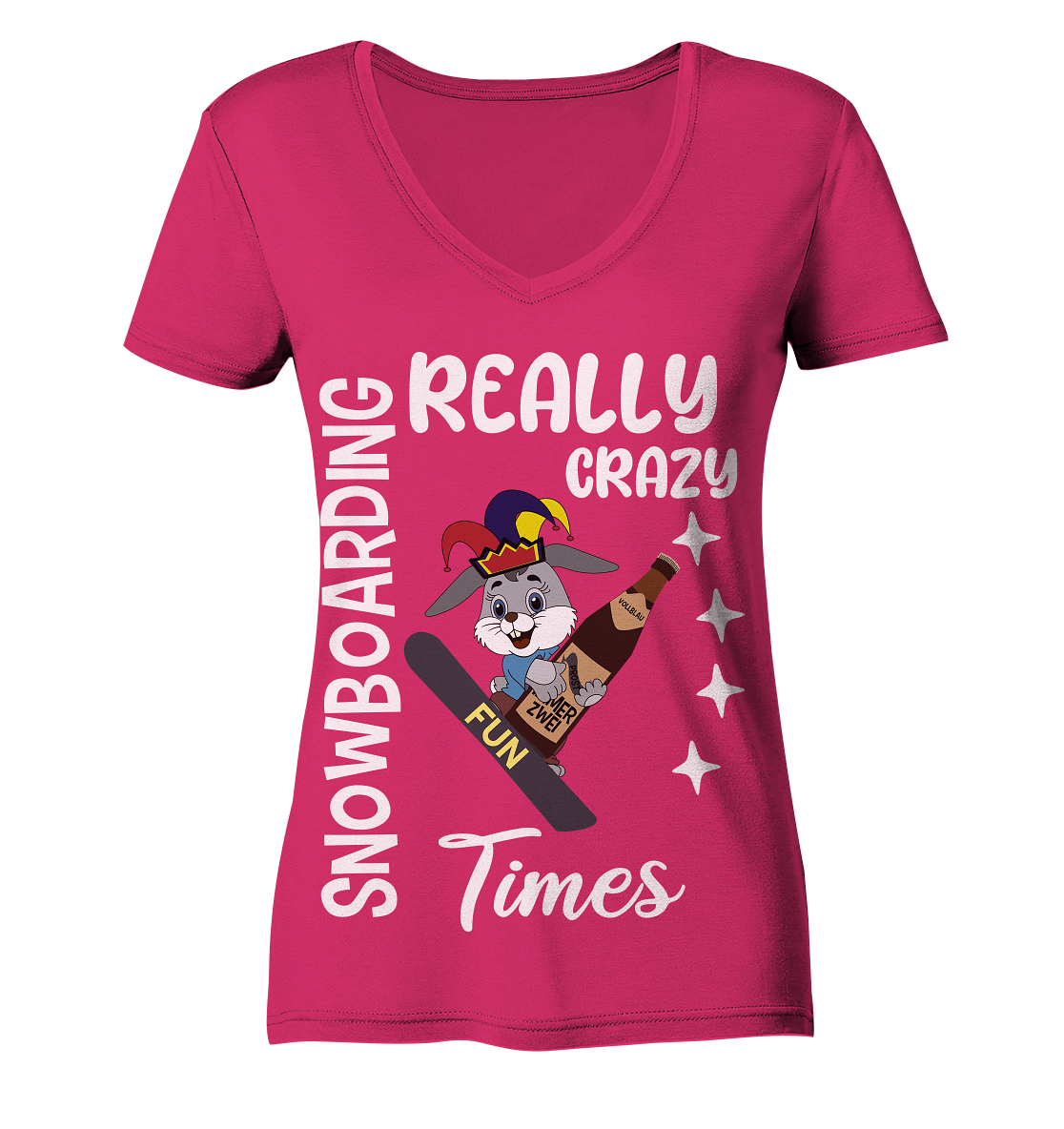 Snowboarding, Crazy Times, Snowboarder, Party - Ladies Organic V-Neck Shirt