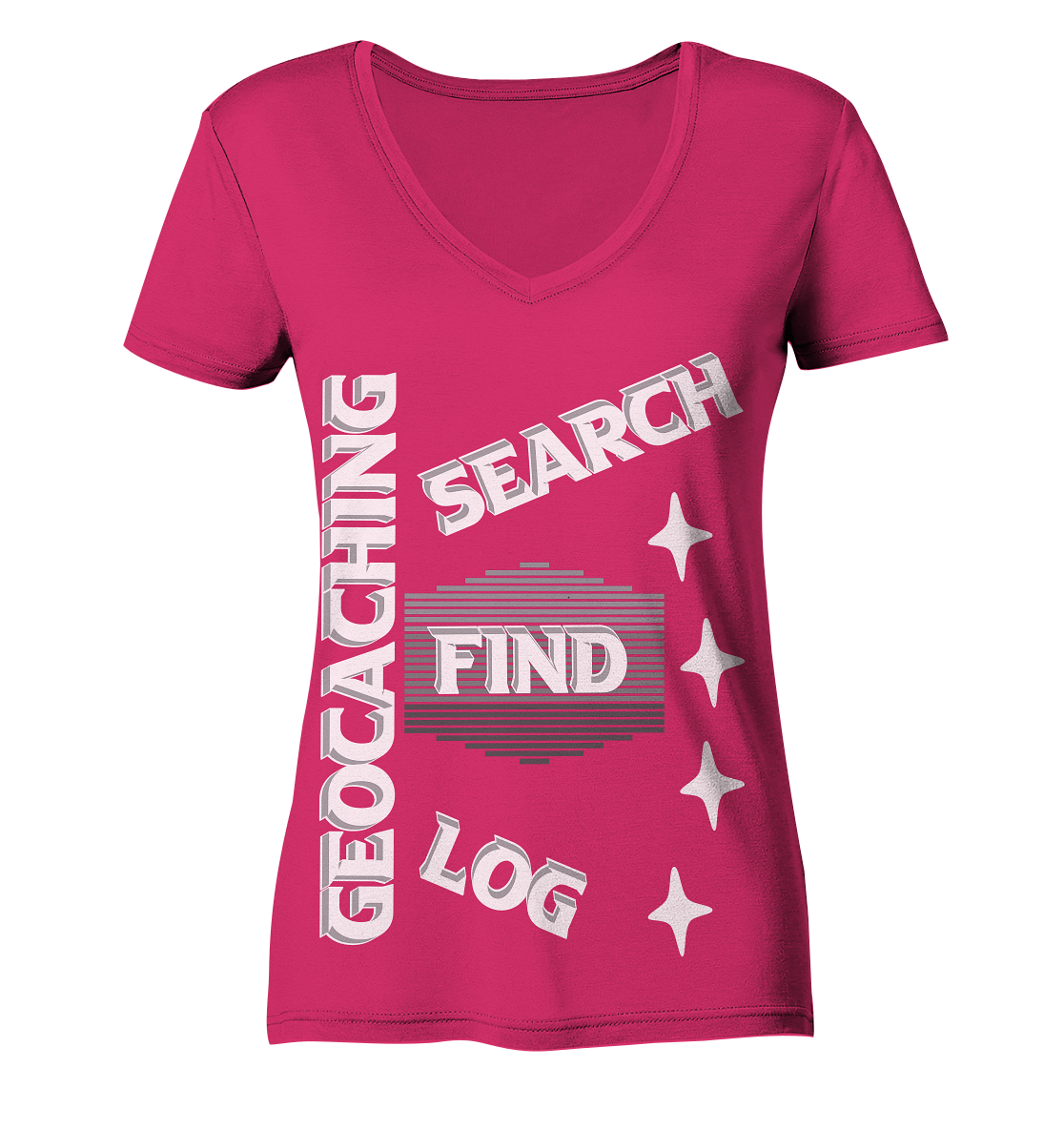 Geocaching-SEARCH-FIND-LOG, Cache Helles Disign Sterne - Ladies Organic V-Neck Shirt