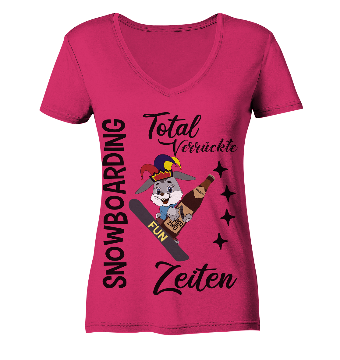 Snowboarding,verrückte Zeiten, Osterhase mit Bierflasche, Faschingsmütze - Ladies Organic V-Neck Shirt