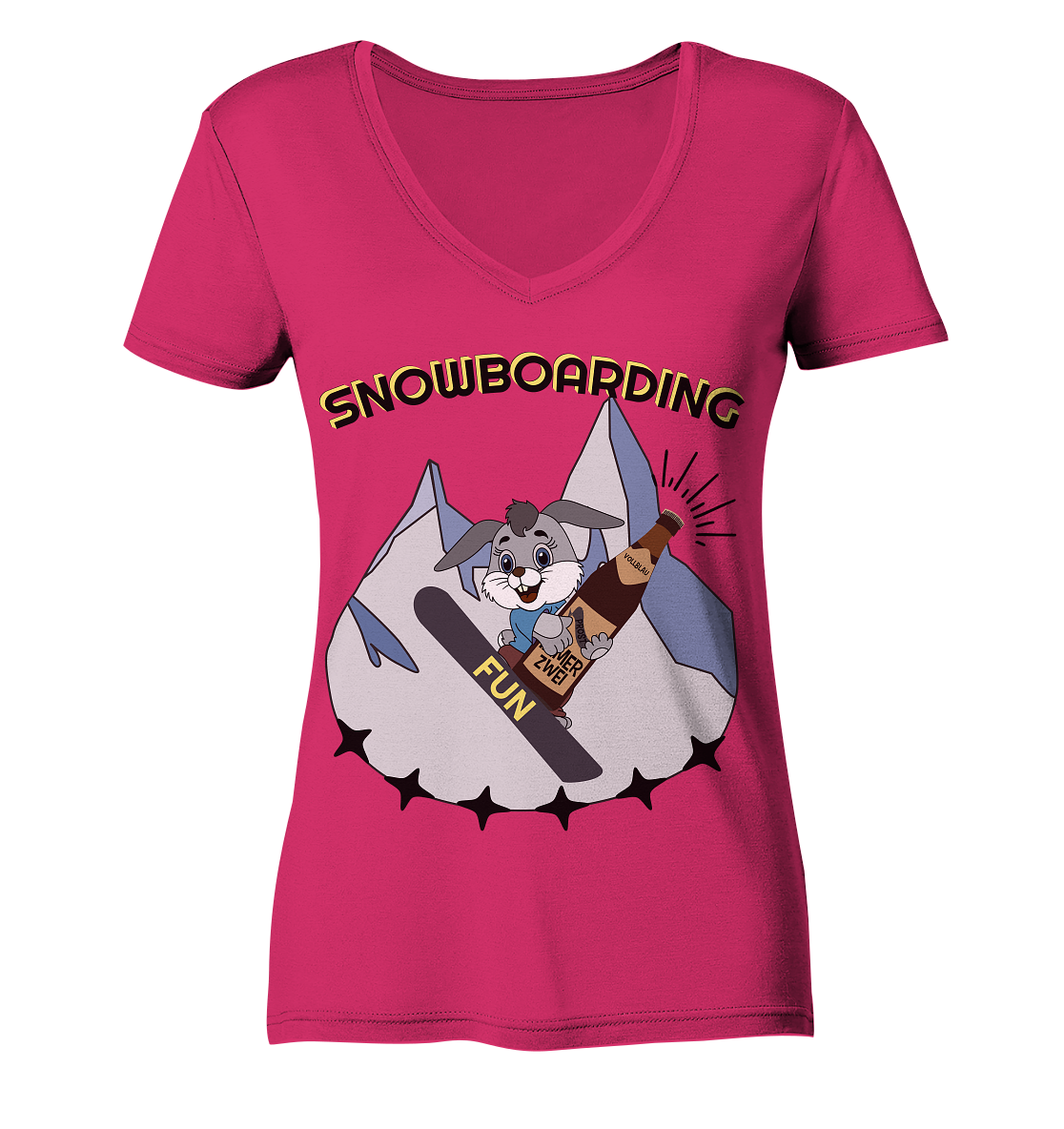 Snowboarding, Apres- Ski, Snowboard, Skihase und Bier - Ladies Organic V-Neck Shirt