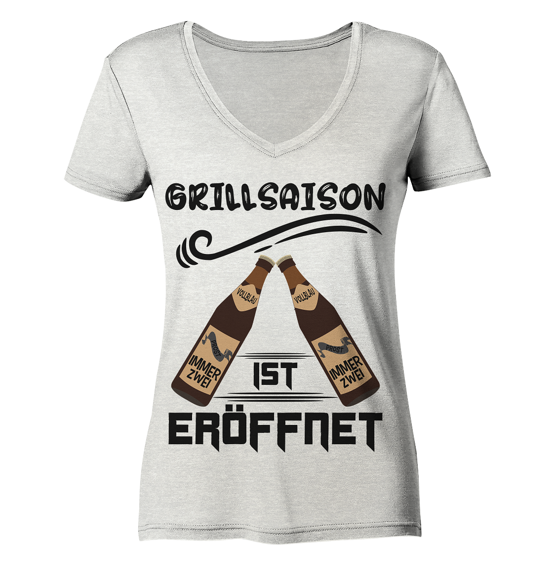 Grillsaison ist eröffnet, Grillen, Party, Feiern, Schwarzes Design - Ladies Organic V-Neck Shirt