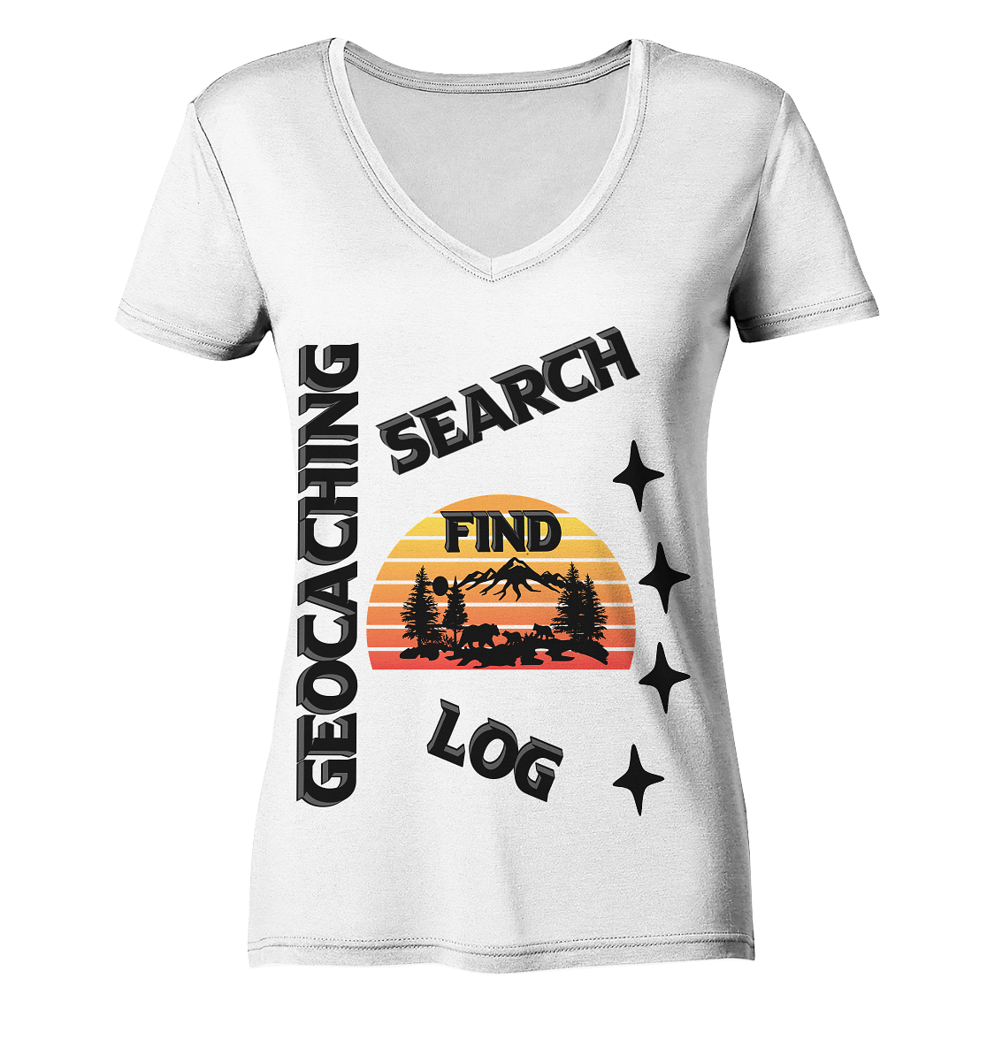 Geocaching, Suchen, Finden und Log, Geocache Schwarzes Design Mounten - Ladies Organic V-Neck Shirt