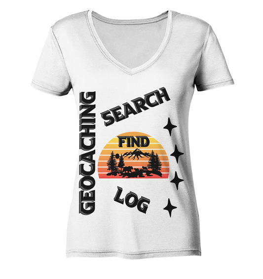 Geocaching, Suchen, Finden und Log, Geocache Schwarzes Design Mounten - Ladies Organic V-Neck Shirt