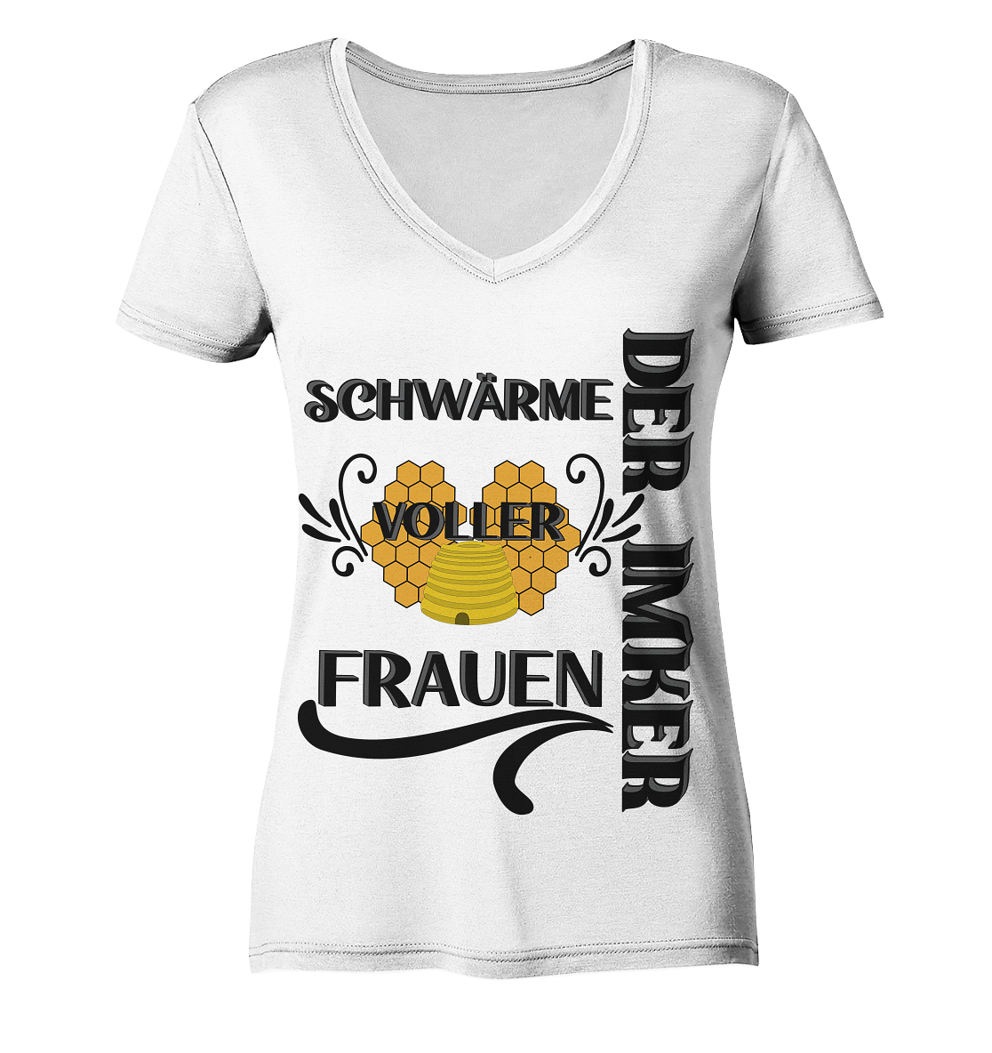 Der Imker, schwärme voller Frauen, Imkerei, Helden, schwarzes Design - Ladies Organic V-Neck Shirt