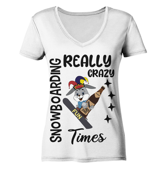 Snowboarding, really crazy, Osterhase mit Bierflasche  - Ladies Organic V-Neck Shirt