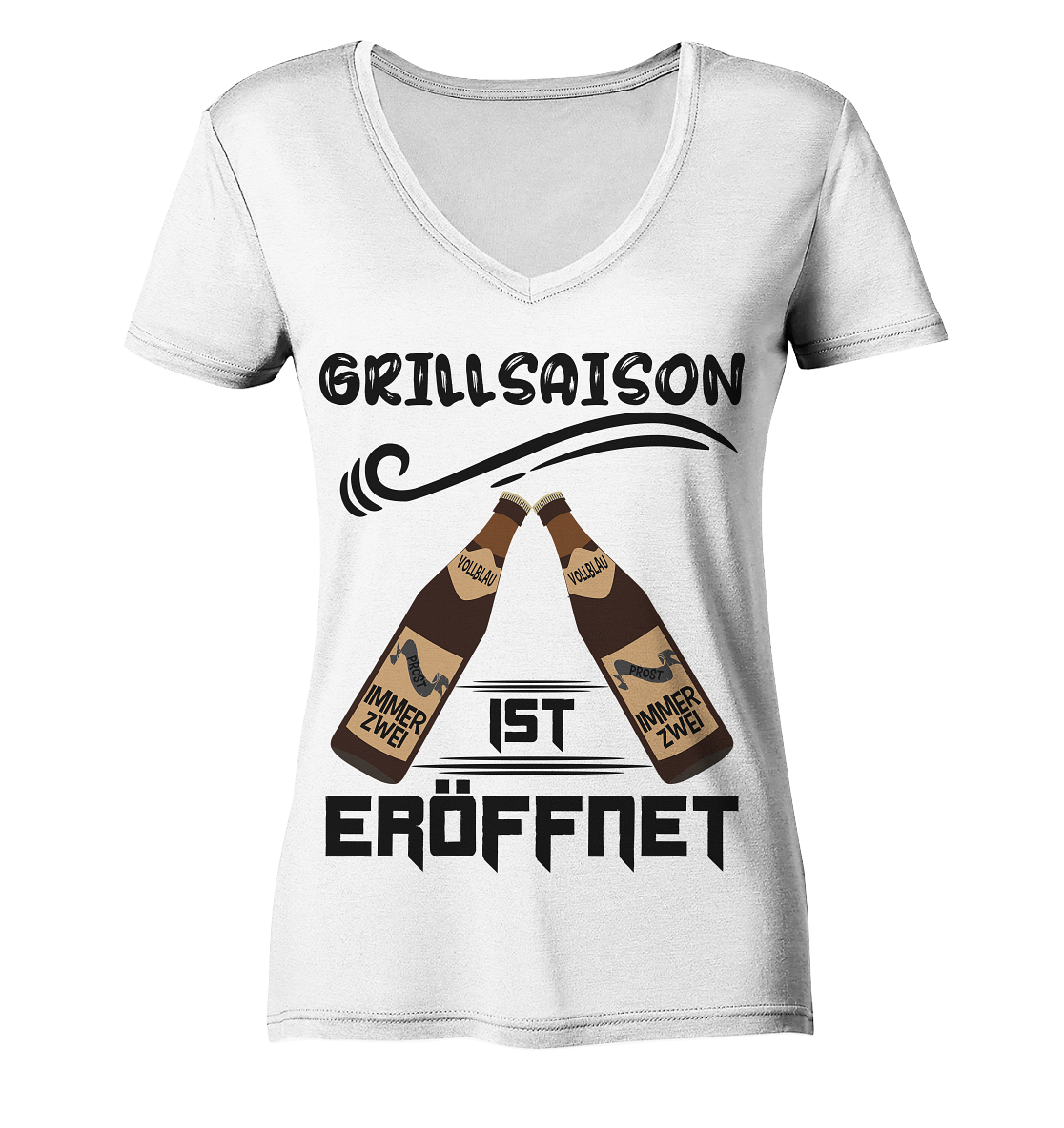 Grillsaison ist eröffnet, Grillen, Party, Feiern, Schwarzes Design - Ladies Organic V-Neck Shirt