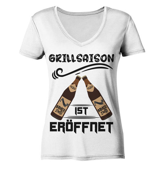 Grillsaison ist eröffnet, Grillen, Party, Feiern, Schwarzes Design - Ladies Organic V-Neck Shirt