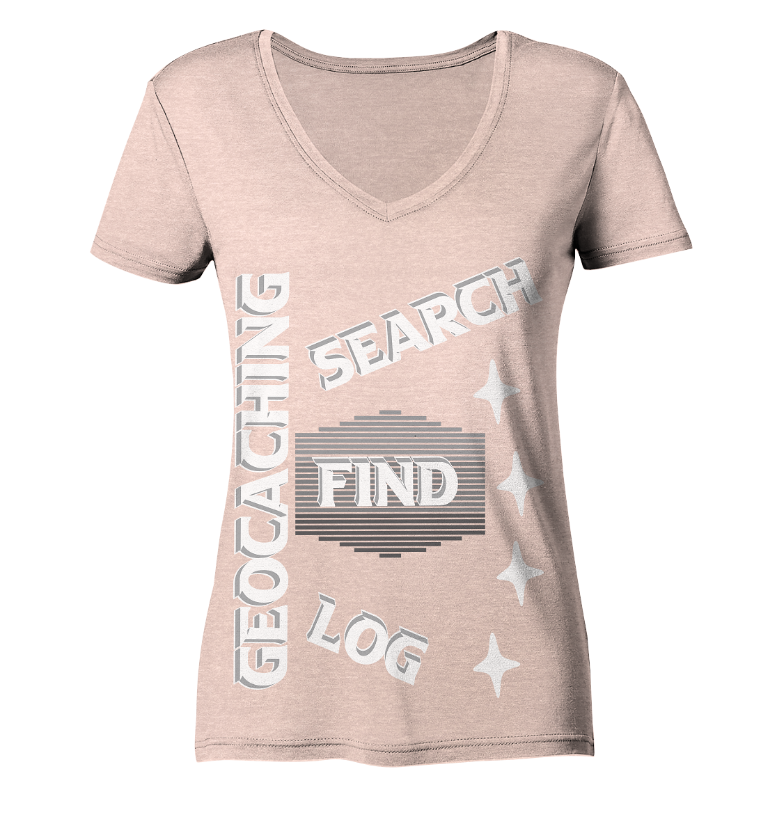 Geocaching-SEARCH-FIND-LOG, Cache Helles Disign Sterne - Ladies Organic V-Neck Shirt