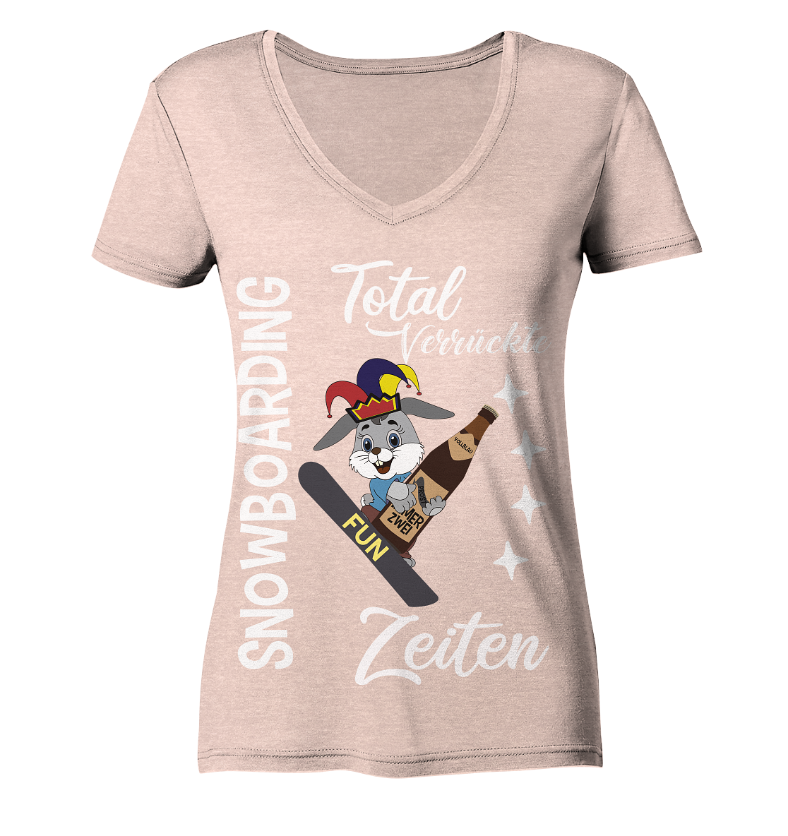 Snowboarding, verrückte Zeiten, Snowboarder, Osterhase - Ladies Organic V-Neck Shirt