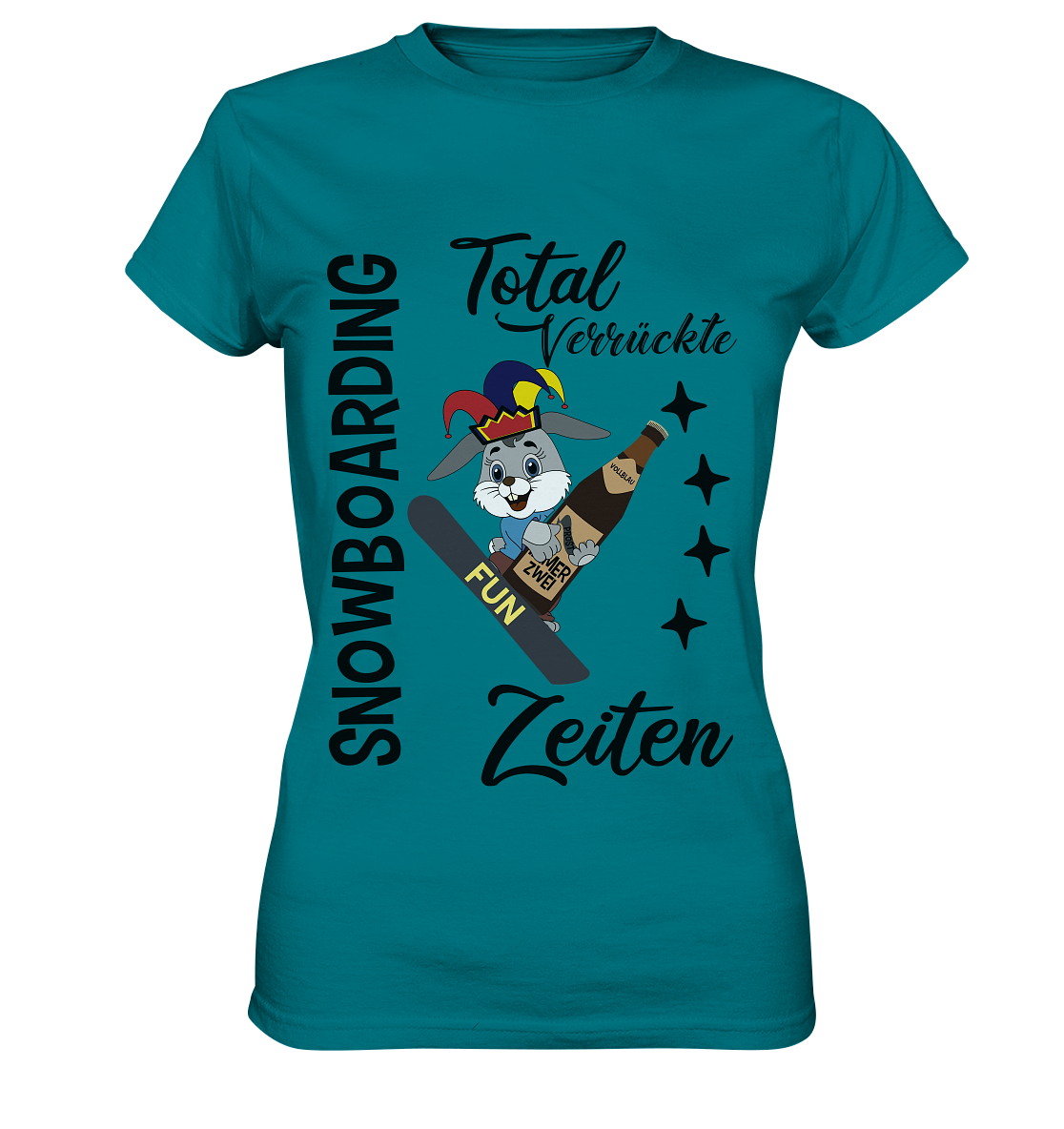 Snowboarding,verrückte Zeiten, Osterhase mit Bierflasche, Faschingsmütze - Ladies Premium Shirt