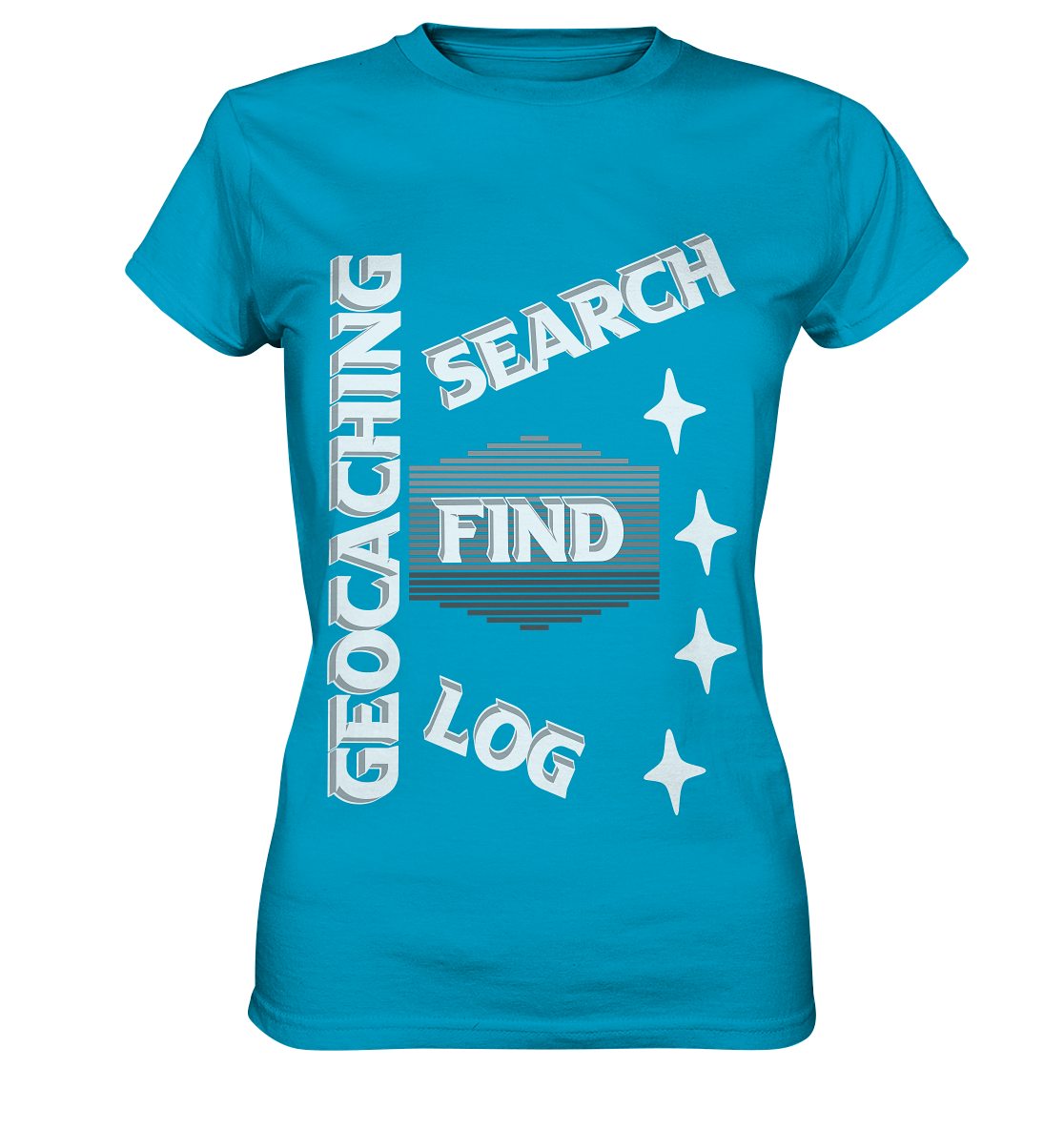 Geocaching-SEARCH-FIND-LOG, Cache Helles Disign Sterne - Ladies Premium Shirt