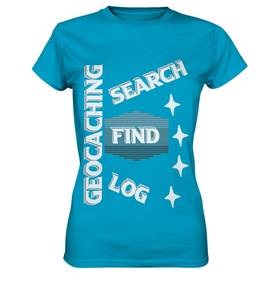 Geocaching-SEARCH-FIND-LOG, Cache Helles Disign Sterne - Ladies Premium Shirt