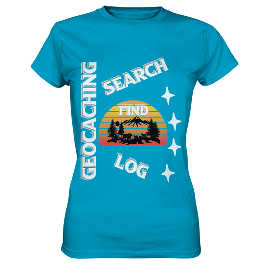 Geocaching-SEARCH-FIND-LOG, Cache Helles Design, Mounten - Ladies Premium Shirt