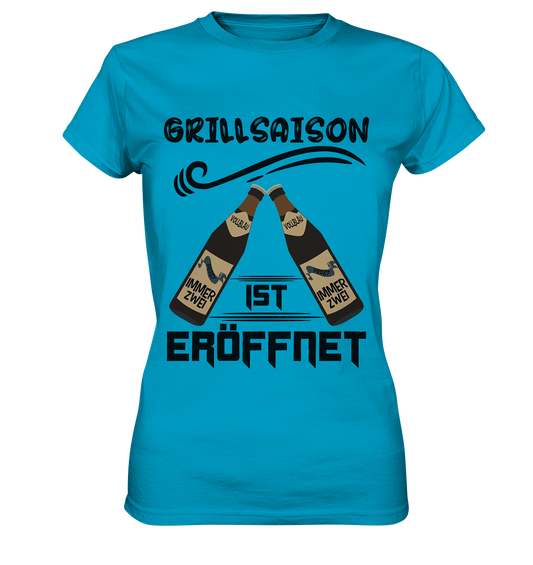 Grillsaison ist eröffnet, Grillen, Party, Feiern, Schwarzes Design - Ladies Premium Shirt