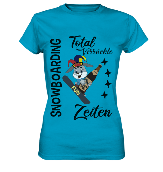 Snowboarding,verrückte Zeiten, Osterhase mit Bierflasche, Faschingsmütze - Ladies Premium Shirt