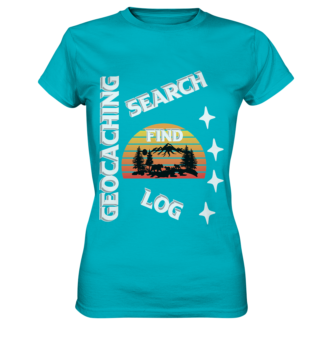 Geocaching-SEARCH-FIND-LOG, Cache Helles Design, Mounten - Ladies Premium Shirt