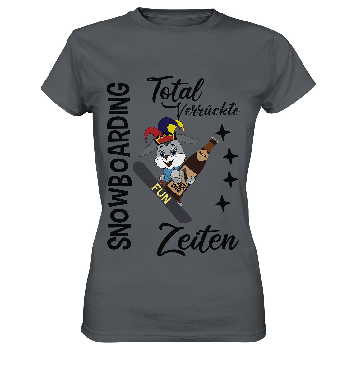 Snowboarding,verrückte Zeiten, Osterhase mit Bierflasche, Faschingsmütze - Ladies Premium Shirt