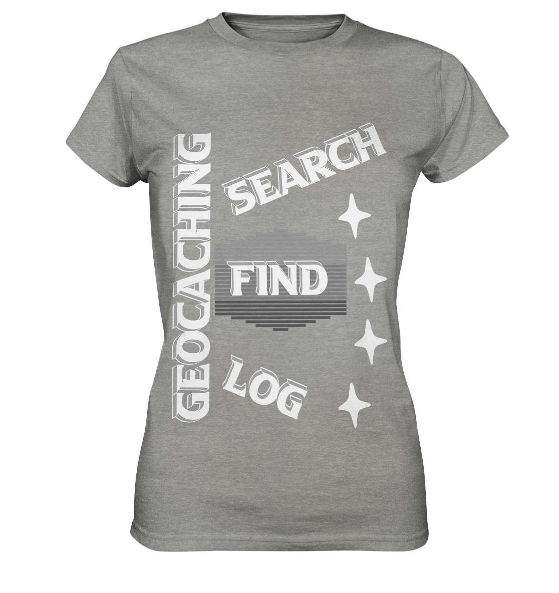 Geocaching-SEARCH-FIND-LOG, Cache Helles Disign Sterne - Ladies Premium Shirt