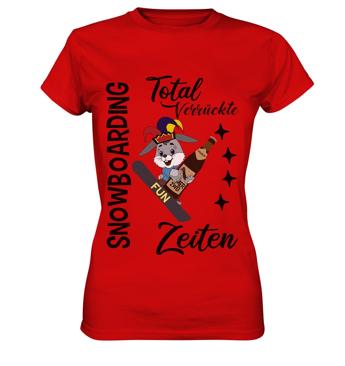 Snowboarding,verrückte Zeiten, Osterhase mit Bierflasche, Faschingsmütze - Ladies Premium Shirt