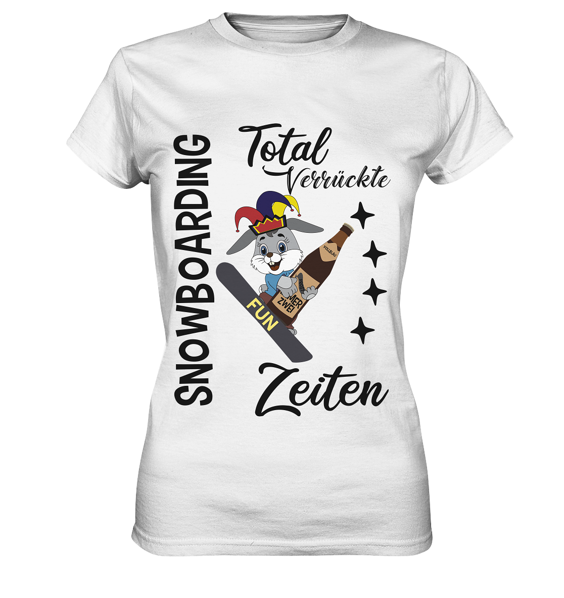 Snowboarding,verrückte Zeiten, Osterhase mit Bierflasche, Faschingsmütze - Ladies Premium Shirt