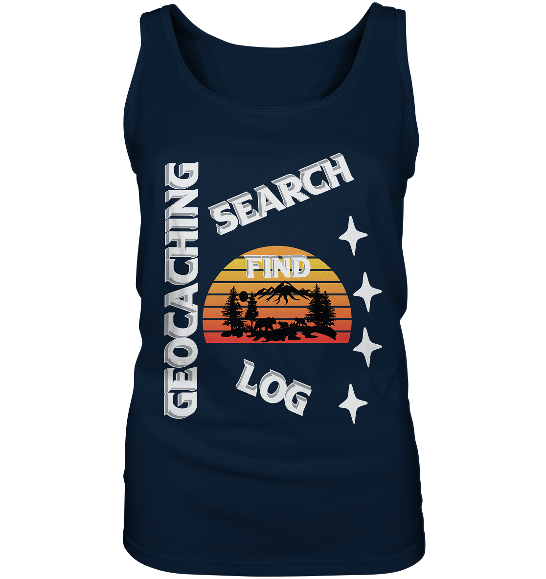 Geocaching-SEARCH-FIND-LOG, Cache Helles Design, Mounten - Ladies Tank-Top