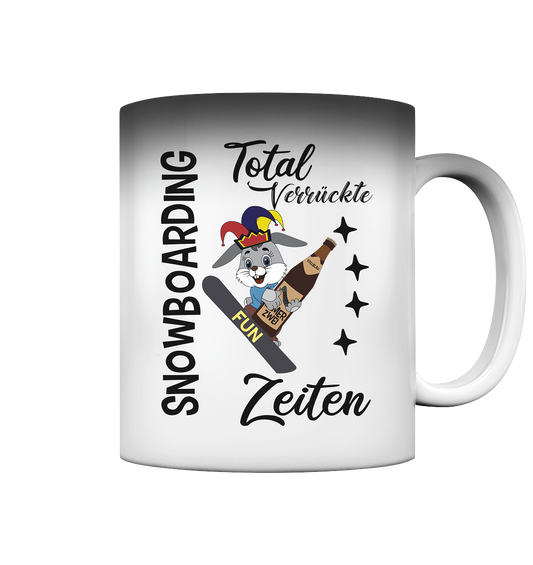 Snowboarding,verrückte Zeiten, Osterhase mit Bierflasche, Faschingsmütze - Magic Mug