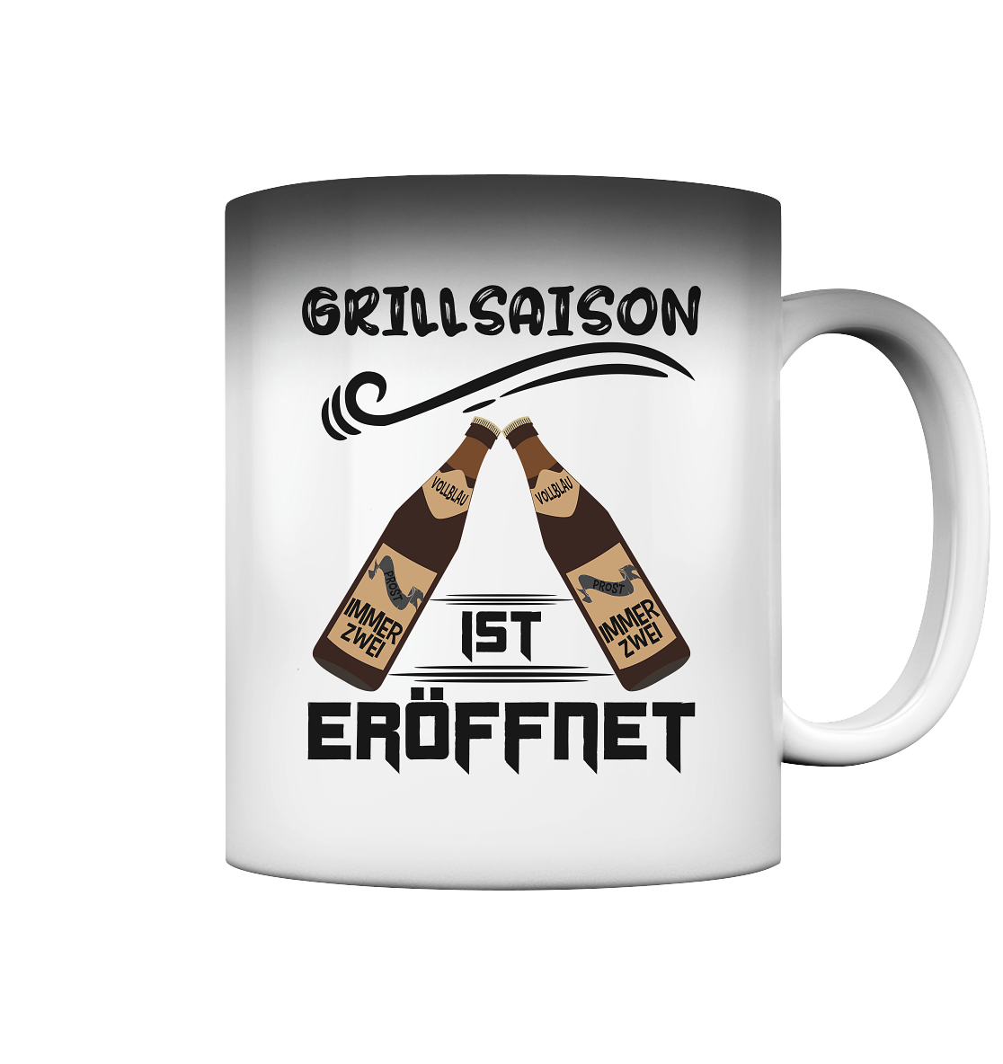 Grillsaison ist eröffnet, Grillen, Party, Feiern, Schwarzes Design - Magic Mug