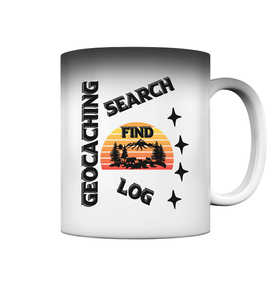 Geocaching, Suchen, Finden und Log, Geocache Schwarzes Design Mounten - Magic Mug