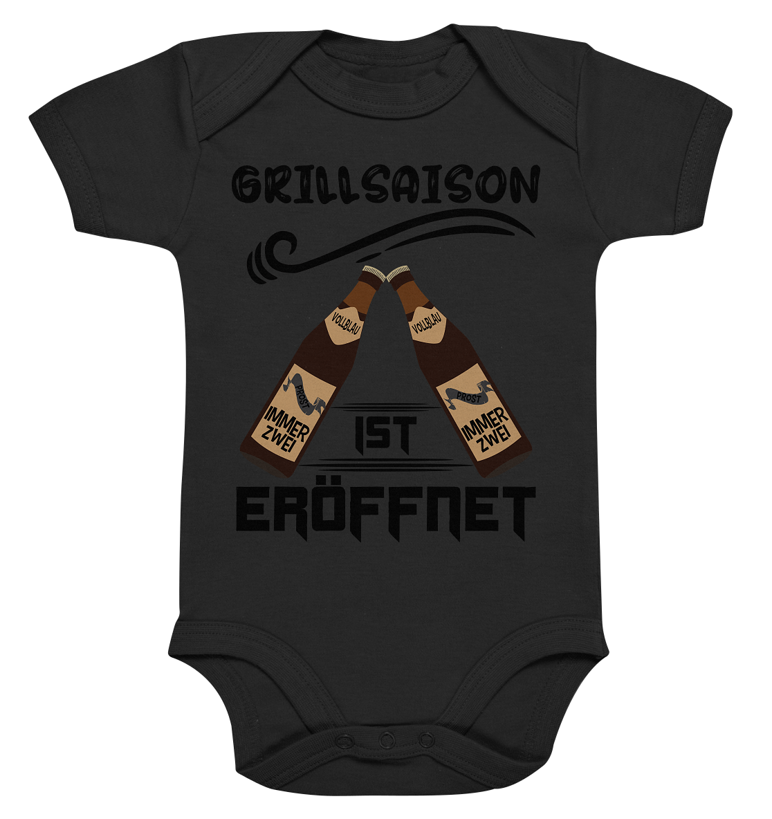 Grillsaison ist eröffnet, Grillen, Party, Feiern, Schwarzes Design - Organic Baby Bodysuite