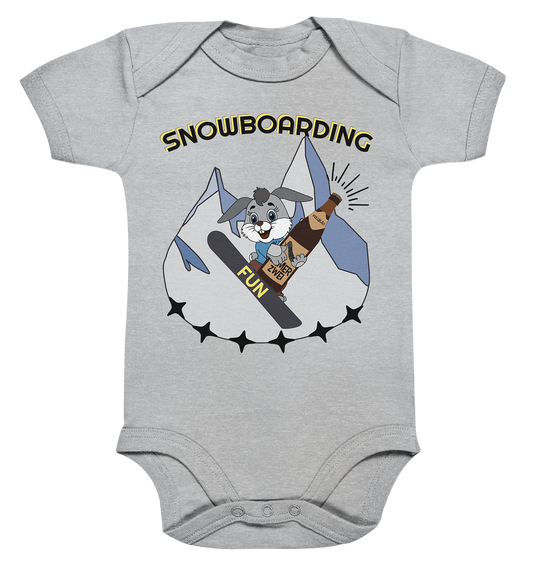 Snowboarding, Apres- Ski, Snowboard, Skihase und Bier - Organic Baby Bodysuite