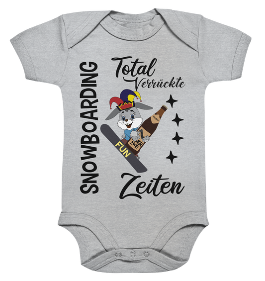 Snowboarding,verrückte Zeiten, Osterhase mit Bierflasche, Faschingsmütze - Organic Baby Bodysuite