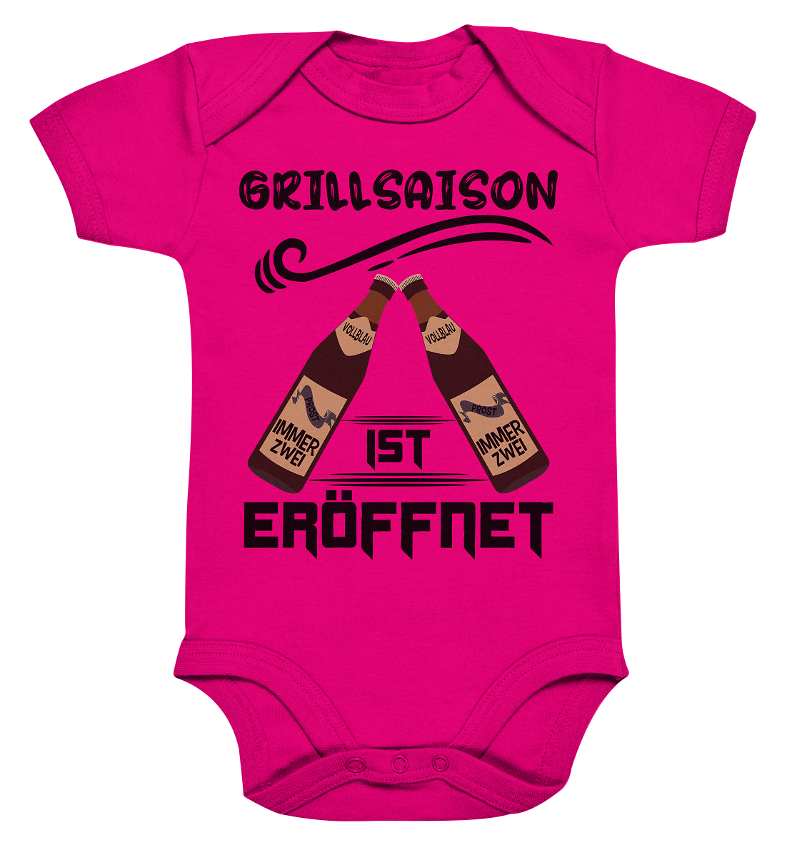 Grillsaison ist eröffnet, Grillen, Party, Feiern, Schwarzes Design - Organic Baby Bodysuite