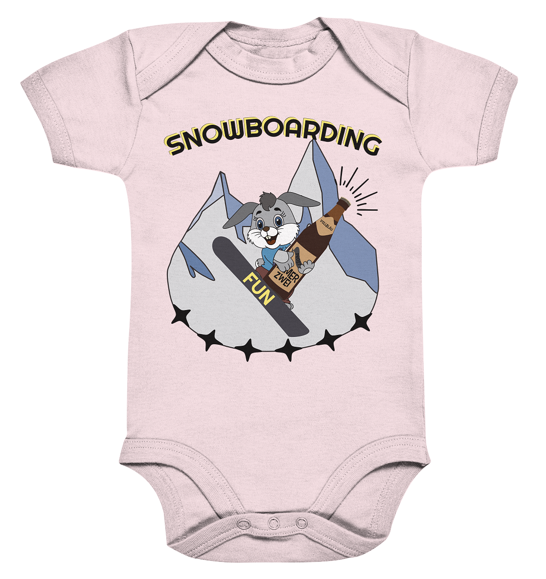 Snowboarding, Apres- Ski, Snowboard, Skihase und Bier - Organic Baby Bodysuite