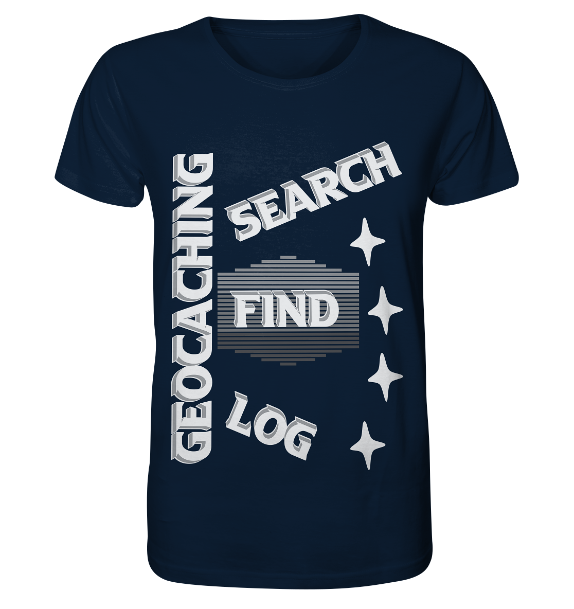 Geocaching-SEARCH-FIND-LOG, Cache Helles Disign Sterne - Organic Basic Shirt