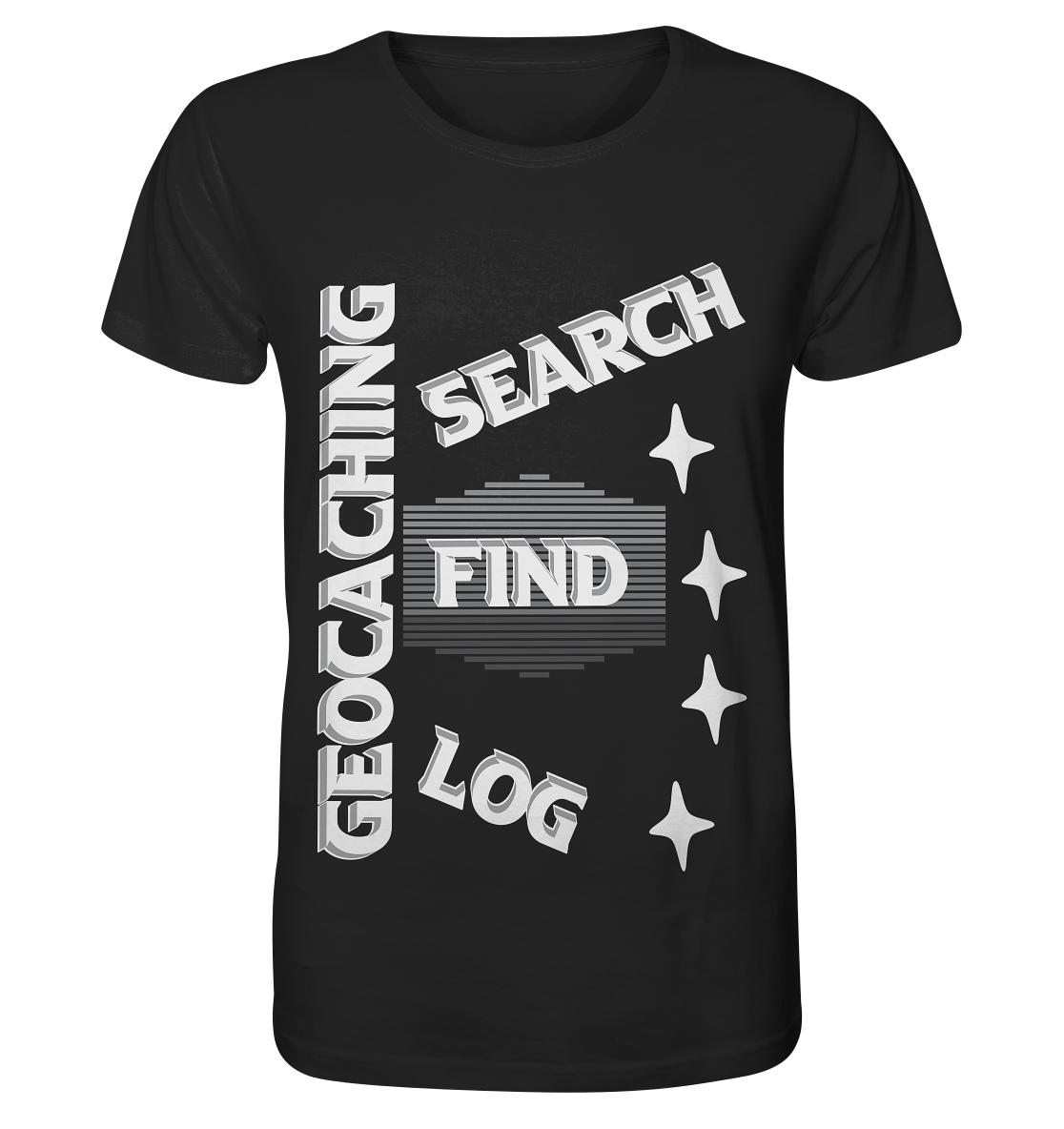 Geocaching-SEARCH-FIND-LOG, Cache Helles Disign Sterne - Organic Basic Shirt