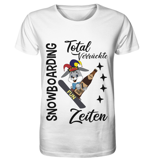 Snowboarding,verrückte Zeiten, Osterhase mit Bierflasche, Faschingsmütze - Organic Basic Shirt