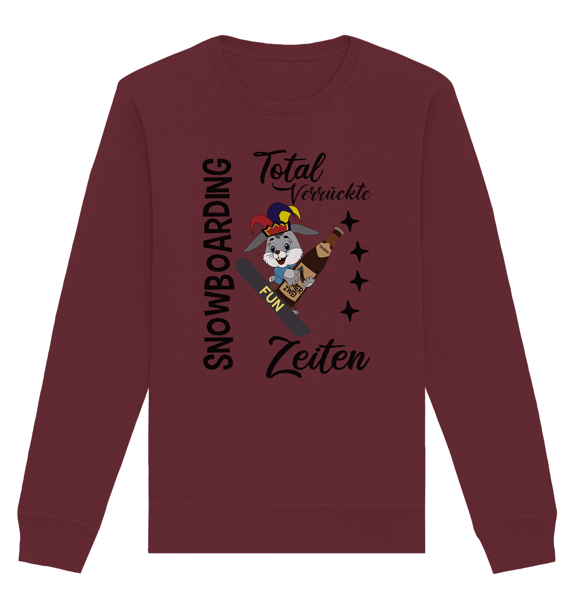 Snowboarding,verrückte Zeiten, Osterhase mit Bierflasche, Faschingsmütze - Organic Basic Unisex Sweatshirt