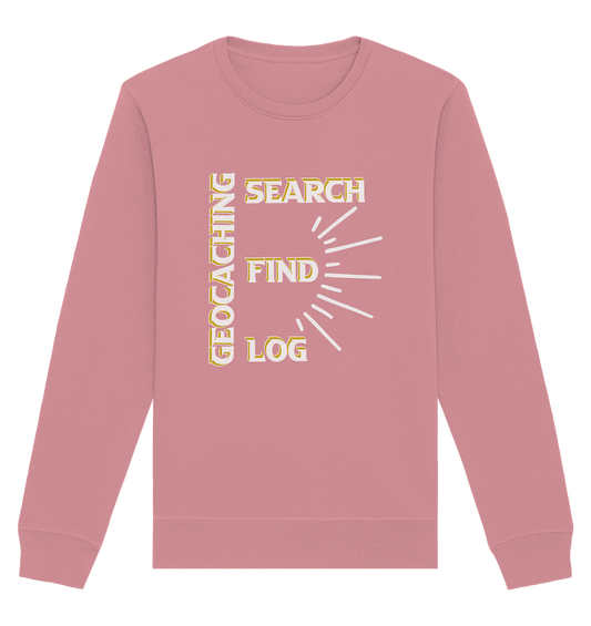 Geocaching-SEARCH-FIND-LOG, Cache Helles Disign - Organic Basic Unisex Sweatshirt